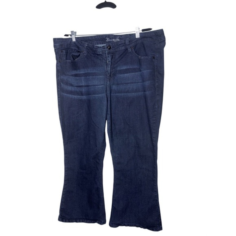 Source of Wisdom Dark Wash Cropped Flare Jeans Blue Stretch Denim Womens Plus 26